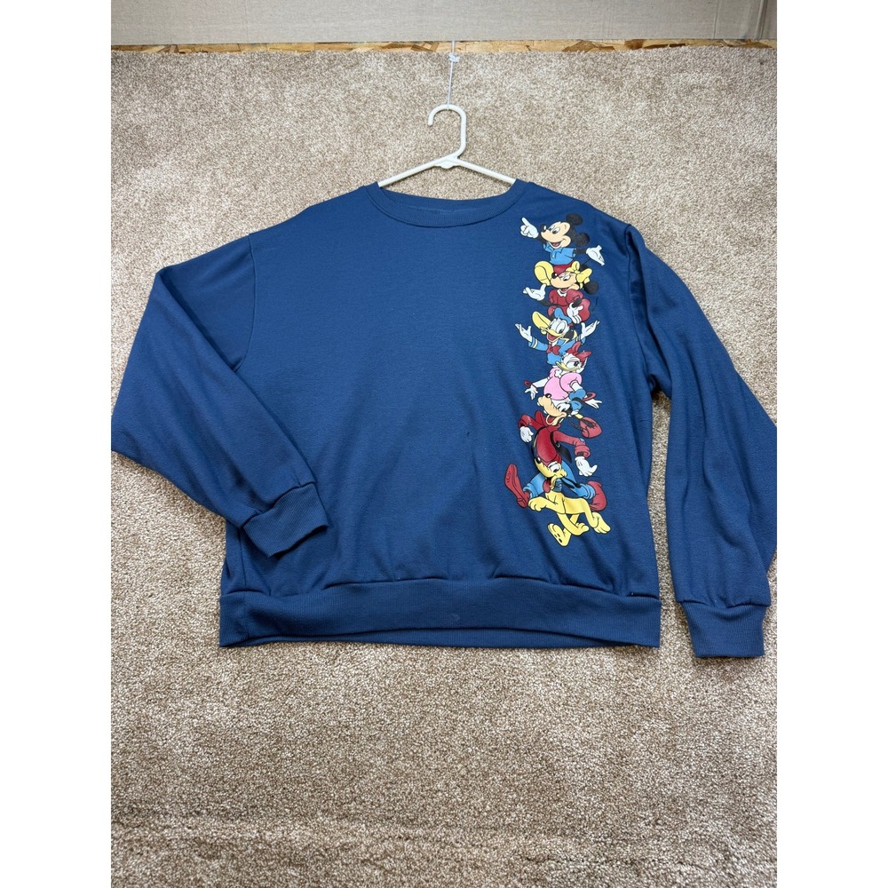 Disney Mickey and Friends Blue Graphic Pullover Sweatshirt Womens Medium Retro